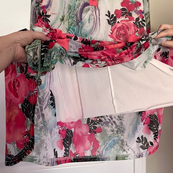 [10/M] Women’s Long Tunic floral long sleeve top, blouse, floral pink white - Picture 11 of 15